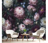 DLERFLOVR Baroque Style Photo Wallpaper, 350x256cm Peony Wildflower Cluster Wall Murals 3D Effect Large Wallpaper Wall Decor for Living Room, Sofa, TV Background, Hallway, Light Purple