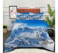 DLERFLOVR Beautiful Snow-Capped Mountains All Season Duvet - 200x200cm Coverless Duvet Winter Alps Down Alternative Cosy and Lightweight with Pillowcases, Blue