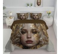 DLERFLOVR Blonde Woman Reversible Coverless Duvet Super King Lightweight and Warm Bedding Abstract Portrait Down Alternative with Pillow Shams for All Seasons 240x260cm Beige