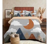 DLERFLOVR Bohemian Style Coverless Duvet Double, Reversible Comforter Set Geometric Mountain Landscape Quilt Duvets Super Soft Comfy Bedding Set with 2 Pillowcase - Machine Washable, Grey