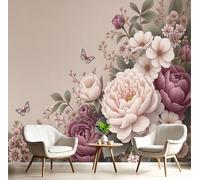 DLERFLOVR Bohemian Style Photo Wallpaper, 300x210cm Vintage Peony Rose Wall Murals 3D Effect Large Wallpaper Wall Decor for Living Room, Sofa, TV Background, Hallway, Red Bean Paste Color