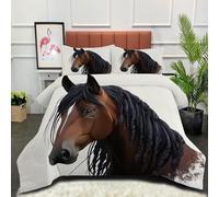 DLERFLOVR Brown Horse Coverless Duvet 230x220cm All Seasons Quilt Animal Portraits Coverless Bedding Set Lightweight Comfort Duvets with Pillowcases, Brown