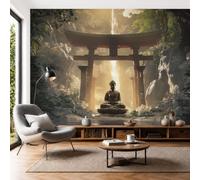 DLERFLOVR Buddha Meditation Wall Murals 400x280cm Mural Wallpaper Sacred Torii Wall Art Large Format Digital Print for Bedroom Living Room Tv Background Wall Decoration, Warm Yellow