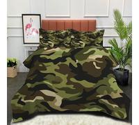 DLERFLOVR Camouflage Pattern Coverless Duvet Single, Coverless Duvets Military Theme Cosy and Lightweight 140x200cm Quilt with Pillowcase for All Seasons, Olive Green