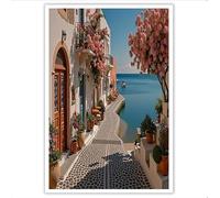 DLERFLOVR Canvas Wall Art 40x60cm, Greek Street Architecture Canvas Pictures Santorini Scenery Artwork Print Poster for Living Room Bedroom Bathroom Office Wall Decor, No Framed, Beige