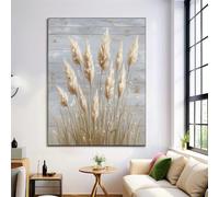DLERFLOVR Canvas Wall Art 70x100cm, Rustic Wooden Planks With Pampas Grass Canvas Pictures Country Style Artwork Print Poster for Living Room Bedroom Bathroom Office Wall Decor, No Framed, Grey