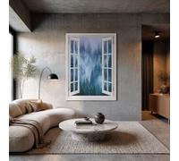 DLERFLOVR Canvas Wall Art Unframed Misty Forest Canvas Prints Artwork Window View Of Dense Spruce Forest Art Print Wall Poster Decor for Living Room, Hallway or Office, 40x60cm, Grey Lake Blue