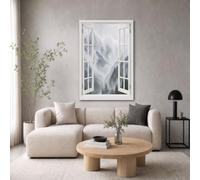 DLERFLOVR Canvas Wall Art Unframed Misty Mountains Canvas Prints Artwork Snow Mountain Valley False Window Art Print Wall Poster Decor for Living Room, Hallway or Office, 40x60cm, Light Gray