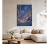 DLERFLOVR Canvas Wall Art Unframed - Snow Forest Galaxy Highway Artwork, Winter Night Scene Wall Decor for Living Room, Bedroom, Hallway or Entryway Home Decoration, 50x70cm, Cool Blue