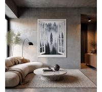 DLERFLOVR Canvas Wall Art Unframed - Spruce Forest False Windows Artwork, Misty Forest Wall Decor for Living Room, Bedroom, Hallway or Entryway Home Decoration, 40x60cm, Grey