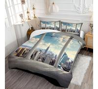 DLERFLOVR City Skylines Coverless Duvet King Empire State Building Quilt Comforter Lightweight and Warm Bedding Sets with 2 Pillow Sham for All-Season 230x220cm Light Blue
