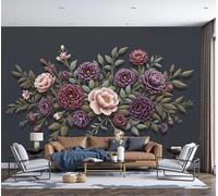 DLERFLOVR Classical Still Life Style Wall Murals, 450x315cm Peony Flowers Photo Wallpaper Silk Wall Covering 3D Effect Poster Picture for Living Room Bedroom Office Wall Home Decoration, Dark Gray