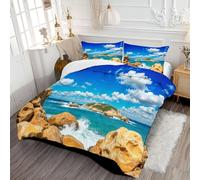 DLERFLOVR Coastal Landscape Coverless Duvet Single - 135x200cm - Rocky Islands Soft Comfy Duvet with Pillowcase Down Alternative Comforter Set - Machine Washable & Durable Blue