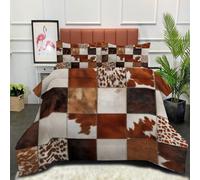 DLERFLOVR Cow Texture All Season Duvet - 135x200cm Coverless Duvet Wild Style Down Alternative Cosy and Lightweight with Pillowcases, Reddish Brown