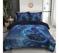 DLERFLOVR Crystal Western Dragon Duvet Cover Sets, Reversible Double Bedding Bed Set, Fantasy Night Sky Comforter Cover with Zipper Closure and 2 Pillowcases 50x75 cm, Dark Blue