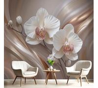 DLERFLOVR Curved Lines Wall Mural, 300x210cm Photo Wallpaper Silk Premium Art Print Poster Picture Design Elegant Orchid Wall Covering for Living Room Bedroom Kitchen, Light Pink