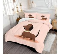 DLERFLOVR Cute Dachshund Coverless Duvet Super King Lightweight and Warm Bedding Yoga Dog Down Alternative with Pillow Shams for All Seasons 240x260cm Pink