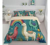 DLERFLOVR Cute Style Coverless Duvet Single - 135x200cm - Cartoon Camel Soft Comfy Duvet with Pillowcase Down Alternative Reversible Comforter Set - Machine Washable & Durable Blue-Green
