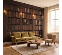 DLERFLOVR Dark Academy Bookshelf Photo Mural Retro Library Photo Wallpaper Wall Covering Premium Silk Art Print Wallpaper for Living Room, Bedroom, Sofa TV Background Wall Decor, 250x175cm