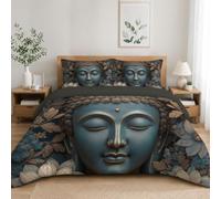 DLERFLOVR Dark And Understated Luxury Style Reversible Double Duvet Cover Set with Pillowcases, Flower Meditation Buddha Statue Duvet Cover Reversible Quilt Cover Bedding Set, 200x200cm, Navy Blue