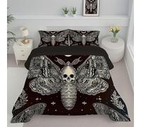 DLERFLOVR Death'S-Head Moth Coverless Duvet Double Gothic Pastoral Style Reversible Quilt Comforter Lightweight and Warm Bedding Sets with 2 Pillow Sham for All-Season 200x200cm Dark Gray