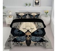 DLERFLOVR Death'S-Head Moth Coverless Duvet Double Mysterious Symbols Reversible Quilt Comforter Lightweight and Warm Bedding Sets with 2 Pillow Sham for All-Season 200x200cm Grey