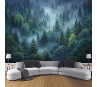 DLERFLOVR Dense Evergreen Forest Photo Wallpaper Misty Forest Canopy Wall Mural Silk Wall Décor Art Large Poster Picture Design Modern for Living Room Bedroom Dorm Décor 350x256cm - Dark Green