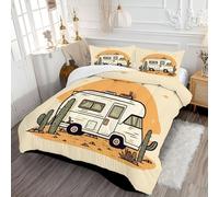 DLERFLOVR Desert Landscape Coverless Duvet King - 230x220cm - Cute Rv Cactus Soft Comfy Duvet with Pillowcase Down Alternative Comforter Set - Machine Washable & Durable Beige