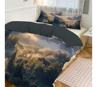 DLERFLOVR Double Duvet Set Misty Mountains 3 Piece Duvet Cover Dense Forests And Rivers Soft Quilt Cover Non Iron Luxury Bedding Sets with Zipper Closure and Pillowcases, 200x200cm, Dark Green