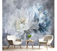 DLERFLOVR Double White Peony Wallpaper 450x315cm - Watercolor Flowers Wall Mural Grey Photo Wallpaper Silk Contact Paper for Living Room Bedroom TV Backdrop Hallway