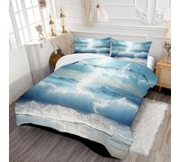 DLERFLOVR Down Alternative Comforter Set with 2 Shams Beach Waves Coverless Duvet Blue Sea Soft Warm Bed Quilt - Machine Washable for All Seasons 230x220cm, Light Blue