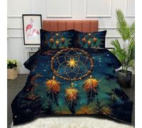 DLERFLOVR Dreamcatcher Coverless Duvet 135x200cm All Seasons Quilt Pine Forest Night Sky Coverless Bedding Set Lightweight Comfort Duvets with Pillowcases, Green