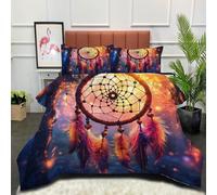 DLERFLOVR Dreamcatcher Coverless Duvet Single Enchanted Forest Quilt Comforter Lightweight and Warm Bedding Sets with 2 Pillow Sham for All-Season 135x200cm Blue
