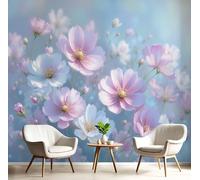 DLERFLOVR Dreamy Flower Field Wall Mural, 350x256cm Photo Wallpaper Silk Premium Art Print Poster Picture Design Watercolor Wildflowers Wall Covering for Living Room Bedroom Kitchen, Blue