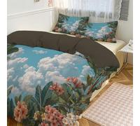 DLERFLOVR Dreamy Rainforest Canopy Duvet Cover - Tropical Plants And Flowers Single Bedding Set with Pillowcases - Soft Quilt Cover Bed Set - Easy Care Winter Bed Linen, 135x200cm, Sky Blue