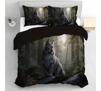 DLERFLOVR Duvet Cover Set Double Lynx Quilt Cover Set Realistic Forest All Season Reversible Bedding Set Soft Breathable Duver Set with Pillowcase, 200x200cm, Dark Green