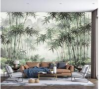 DLERFLOVR Eastern Zen Style Wall Murals, 450x315cm Bamboo Forest Stream Photo Wallpaper Silk Wall Covering 3D Effect Poster Picture for Living Room Bedroom Office Wall Decoration, Dark Green