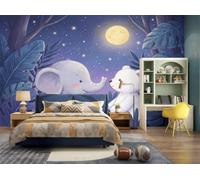 DLERFLOVR Elephant and Polar Bear Wall Murals 450x315cm Mural Wallpaper Romantic Fairy Tale Wall Art Large Format Digital Print for Bedroom Living Room Tv Background Wall Decoration, Deep Blue