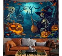 DLERFLOVR Enchanted Forest Wall Hanging Tapestry Halloween Witch And Skeleton Tapestries Wall Decoration for Bedroom Living Room Dorm - 230x180 cm, Green