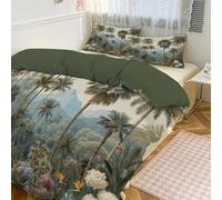 DLERFLOVR Exotic Jungle Duvet Cover Set, 200x200cm Retro Palm Tree Bird Of Paradise Flower Bedding Quilt Cover with Pillowcases Reversible Design Easy Care Double Bed Sets with Zipper Closure, Green