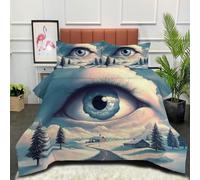 DLERFLOVR Eye In The Sky Coverless Duvet Super King, Washable Cartoon Snow Mountain Coverless Duvets Camping Sleepovers Travel Duvet Super Soft Comfy Duvets with Pillowcase 240x260cm Blue-Gray