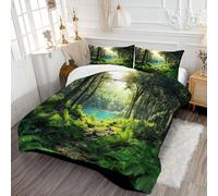 DLERFLOVR Ferns And Towering Trees Coverless Duvet Double Lightweight and Warm Bedding Forests And Lakes Down Alternative with Pillow Shams for All Seasons 200x200cm Emerald