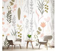 DLERFLOVR Ferns Wallpaper 250x175cm - Hand Drawn Wild Flowers Wall Mural White Photo Wallpaper Silk Contact Paper for Living Room Bedroom TV Backdrop Hallway