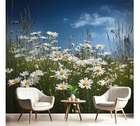 DLERFLOVR Flower Fields and Meadows Wall Paper, 300x210cm Photo Wallpaper Daisy Field Poster Picture Design Modern Wall Mural Decoration for Living Room Bedroom Office, Green
