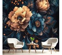 DLERFLOVR Flower Illustration Photo Wallpaper Surrealism Wall Mural Silk Wall Décor Art Poster Picture Design for Living Room Bedroom Dorm Décor 400x280cm, Dark Blue