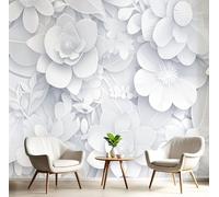 DLERFLOVR Flowers and Leaves Wallpaper 200x140cm - 3D Paper-Cut Style Wall Mural Grey Photo Wallpaper Silk Contact Paper for Living Room Bedroom TV Backdrop Hallway