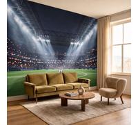 DLERFLOVR Football Stadium Photo Mural Realistic Photography Photo Wallpaper 3D Effect Silk Wall Covering 300x210cm Wall Art for Bedroom, Living Room, Hallway Decor, Grass Green
