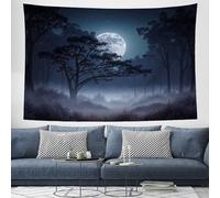 DLERFLOVR Forest Night Sky Wall Hanging - 150x100 cm Tapestry Misty Forest Poster Tapestries Wall Decor for Bedroom, Living Room, Dining Room, Gray-Blue