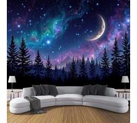 DLERFLOVR Forest Silhouette Photo Wallpaper Milky Way Wall Mural Silk Wall Décor Art Large Poster Picture Design Modern for Living Room Bedroom Dorm Décor 200x140cm - Deep Blue-Purple