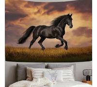 DLERFLOVR Galloping Horses Tapestry, 100x75 cm Wall Tapestries Sunset In The Fields Aesthetic Wall Hanging for Bedroom Living Room Dorm Backdrop Decor, Brown